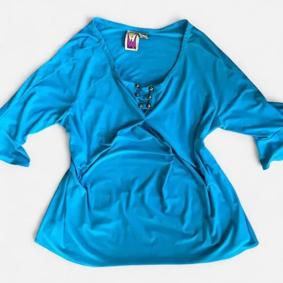 Anthony Vintage Blue Indie Blouse Gold Button Detail Size L - Picture 4 of 4